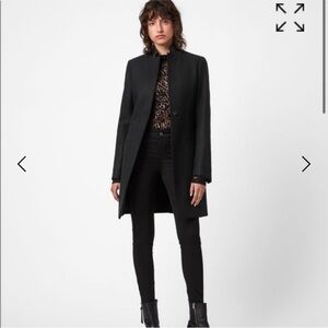 All Saints Leni Lamb Leather Collar Wool Coat 0